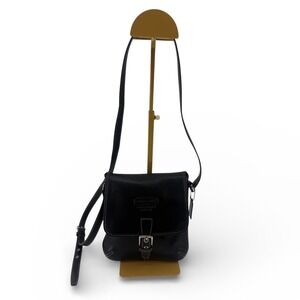 Coach Leather Crossbody Bag Black Signature Buckle Flap Purse F30-9353